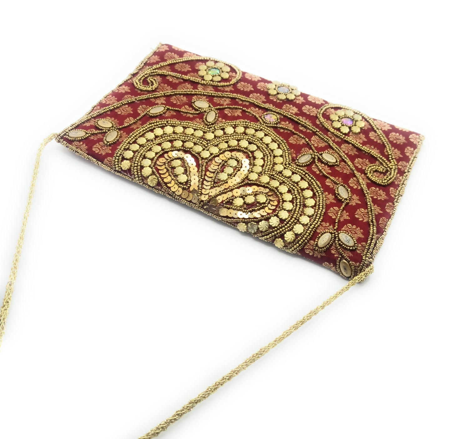 Cartera De Mano Grande · Artesanía bordada, Burdeos