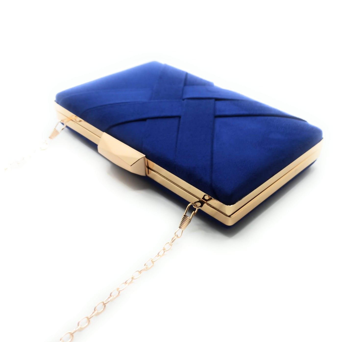 Cartera De Mano Bolso Fiesta · Cruzado Ante Azul Royal Oro