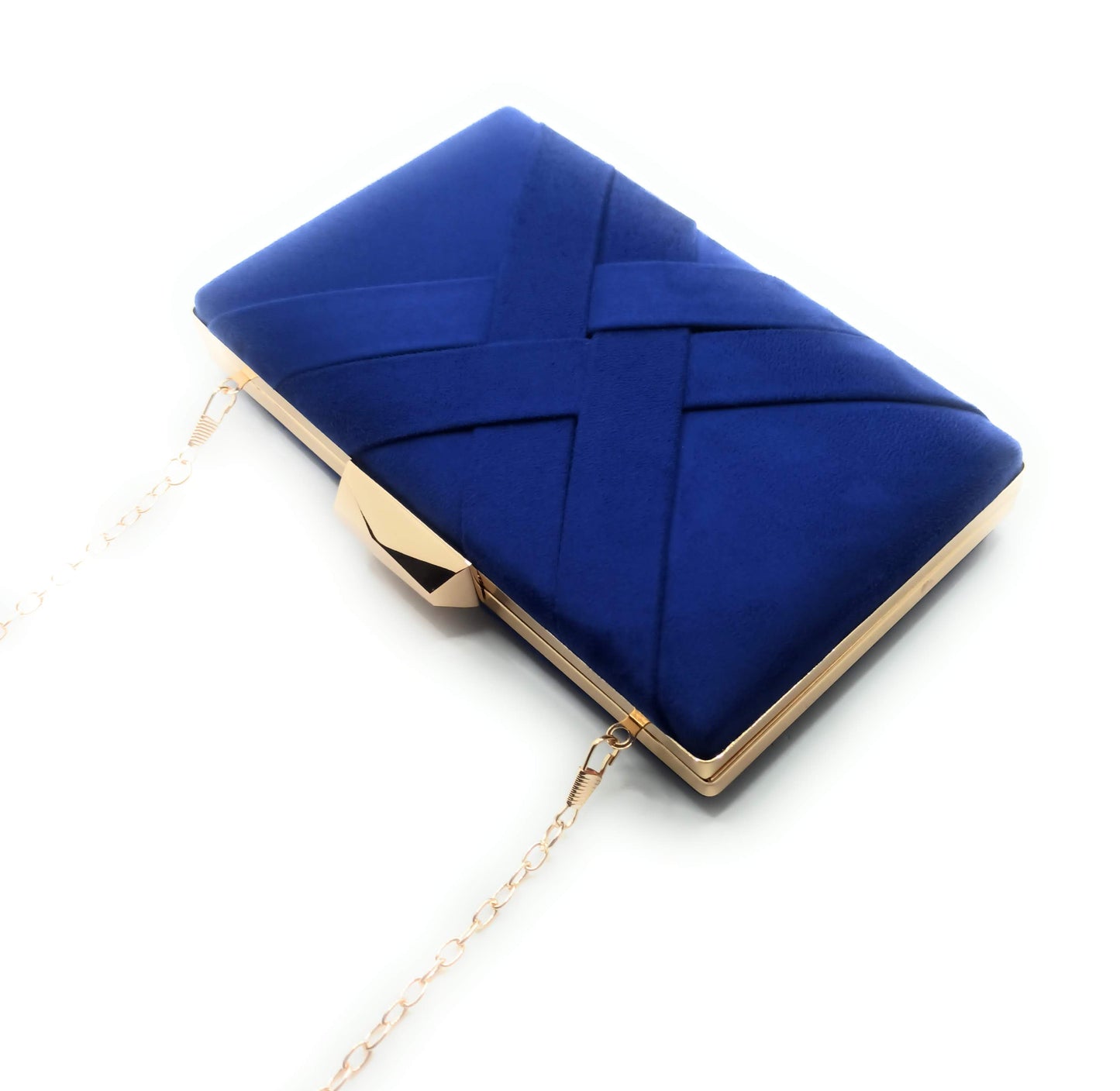 Cartera De Mano Bolso Fiesta · Cruzado Ante Azul Royal Oro