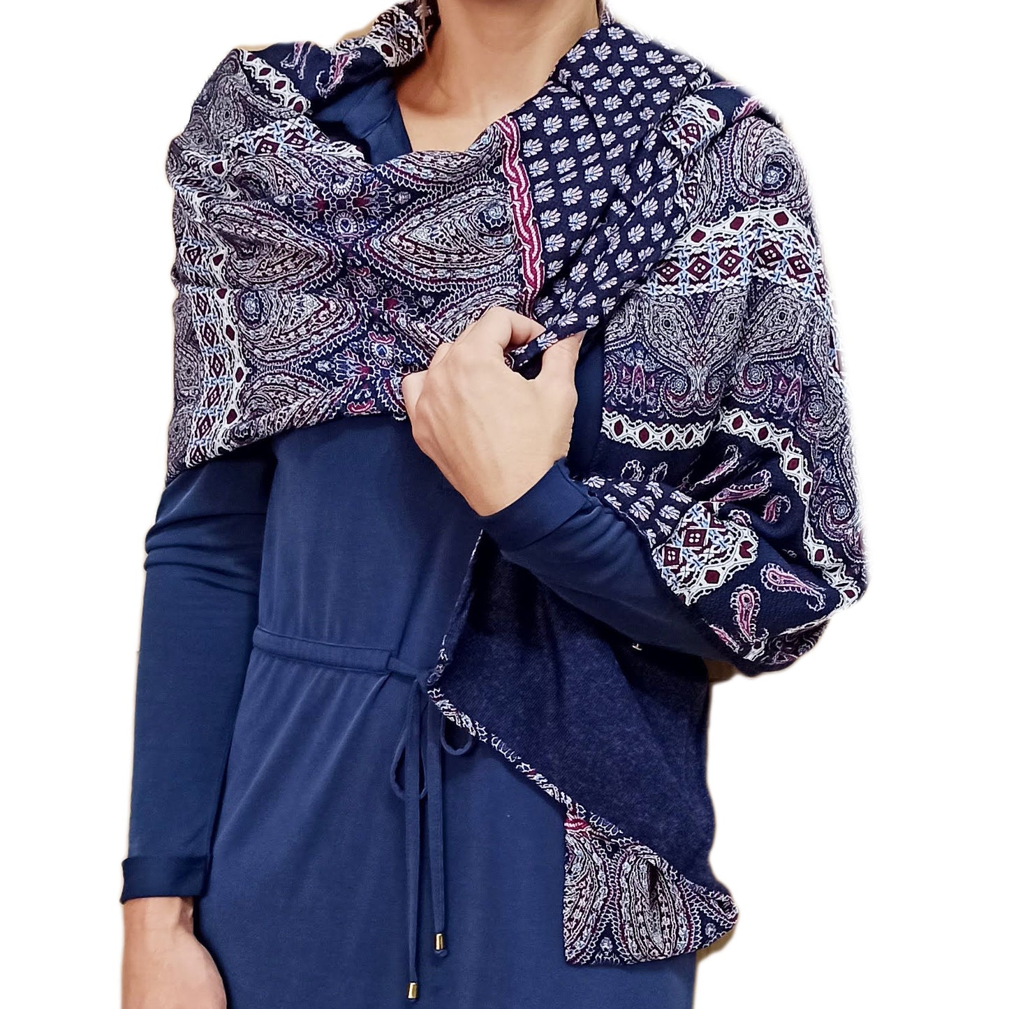 Bufanda Larga Rectangular Suave y Reversible · Estampado Azul