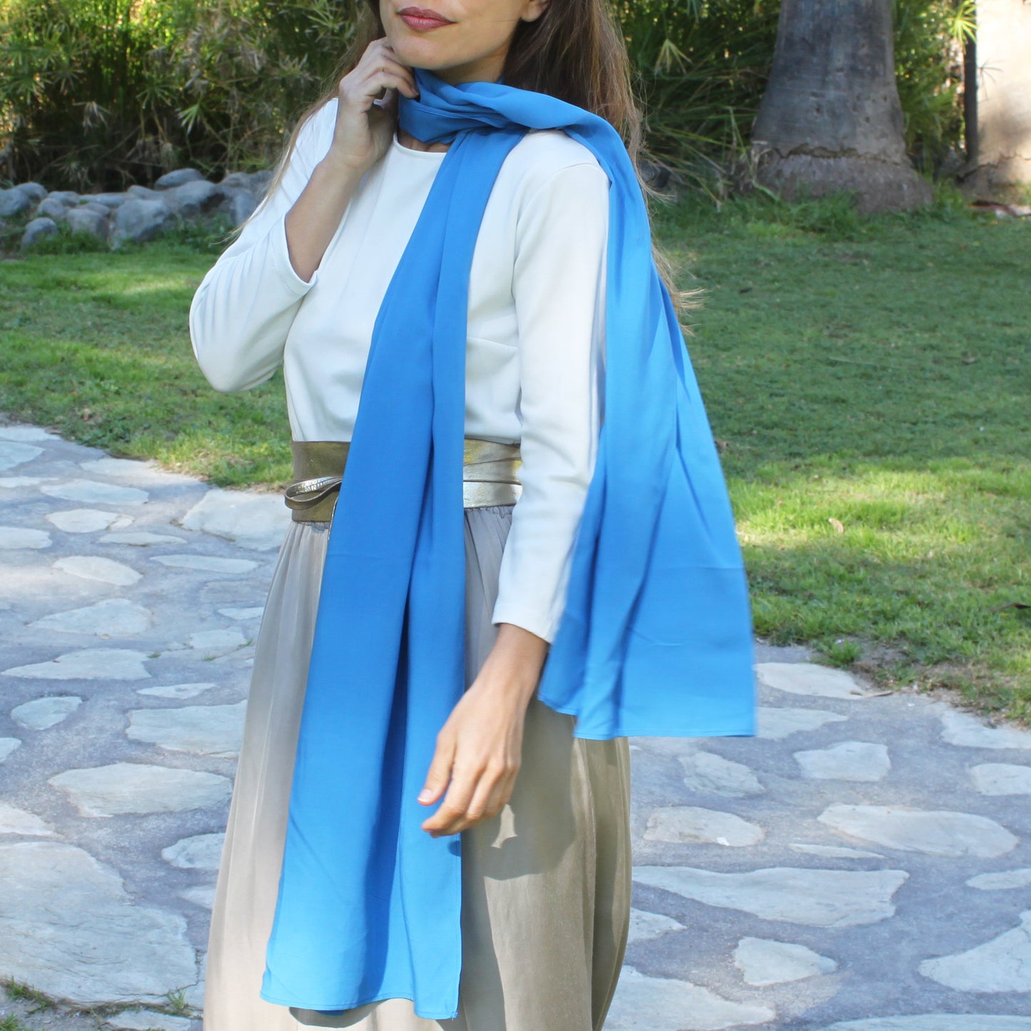 Chal Crepe de Seda · Azul Cielo Grande (50x200cm)