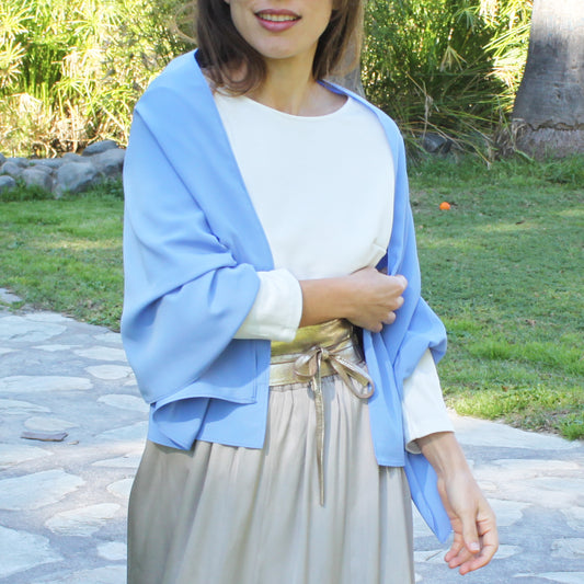 Chal de Fiesta Crepe de Seda – Elegancia Artesanal Hecha en Sevilla · Azul Cobalto (50x150cm)