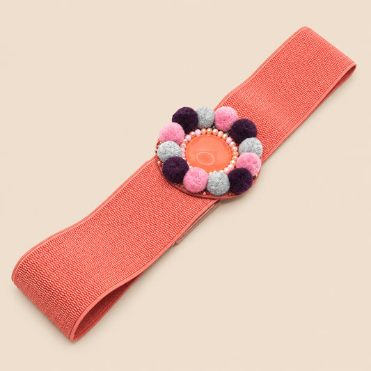 Ceinture élastique à pompons · Rose