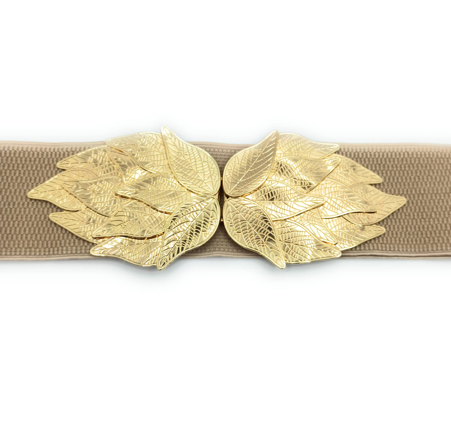 Cinturón Elástico Fiestas · Cierre Dorado Hojas, Beis