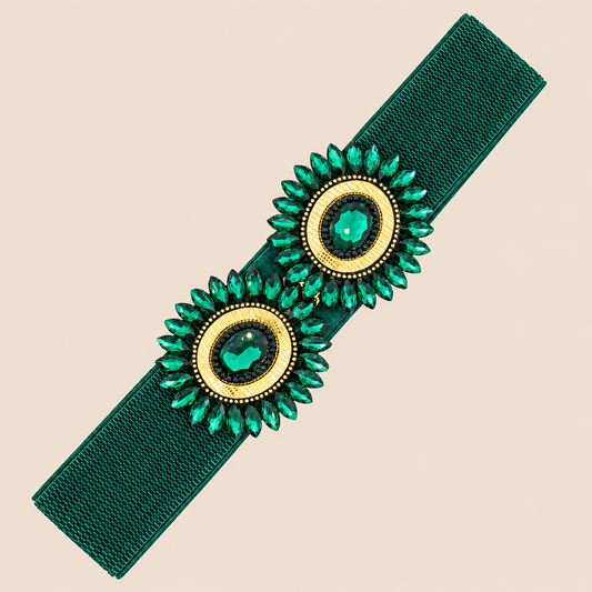 Ceinture élastique ornée de cristaux · Émeraude