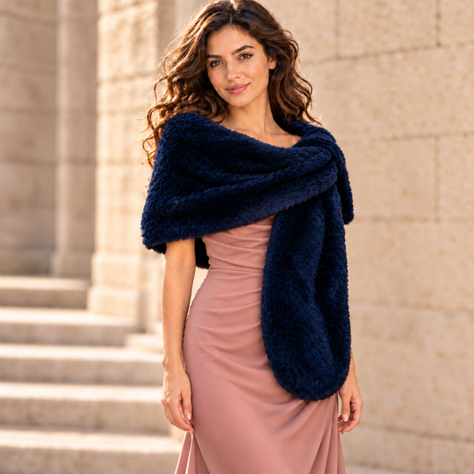 Estola de Pelo Sintético Grande · Azul Noche 170x42cm (Talla S/M/L)
