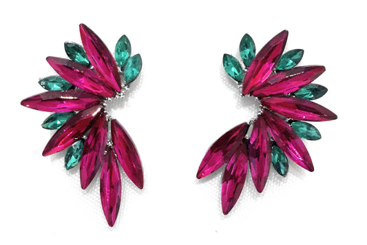 Pendientes Cristales Brillantes · Fucsia Verde Esmeralda, Plata (última unidad!)