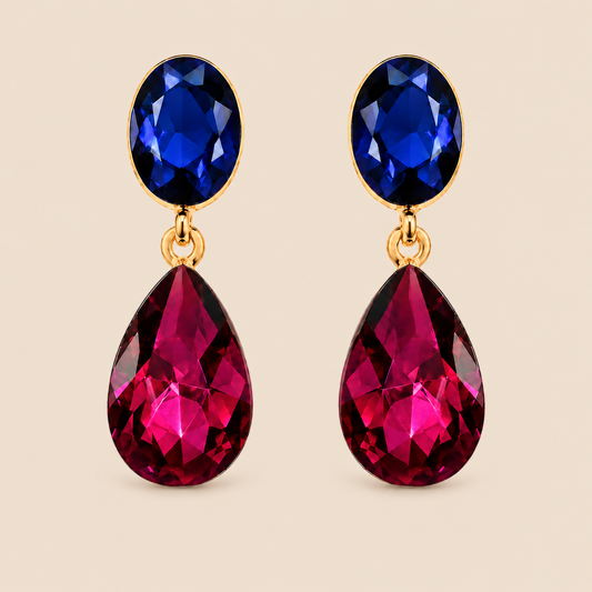 Pendientes Cristales Brillantes Lágrima · Azul Fucsia