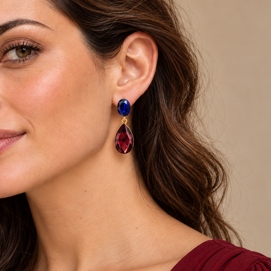 Pendientes Cristales Brillantes Lágrima · Azul Granate