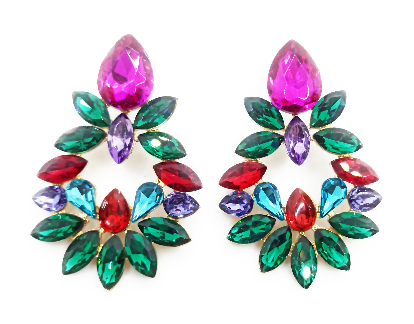 Pendientes de Cristales facetados grandes y brillantes · Multicolor Fucsia Verde Esmeralda