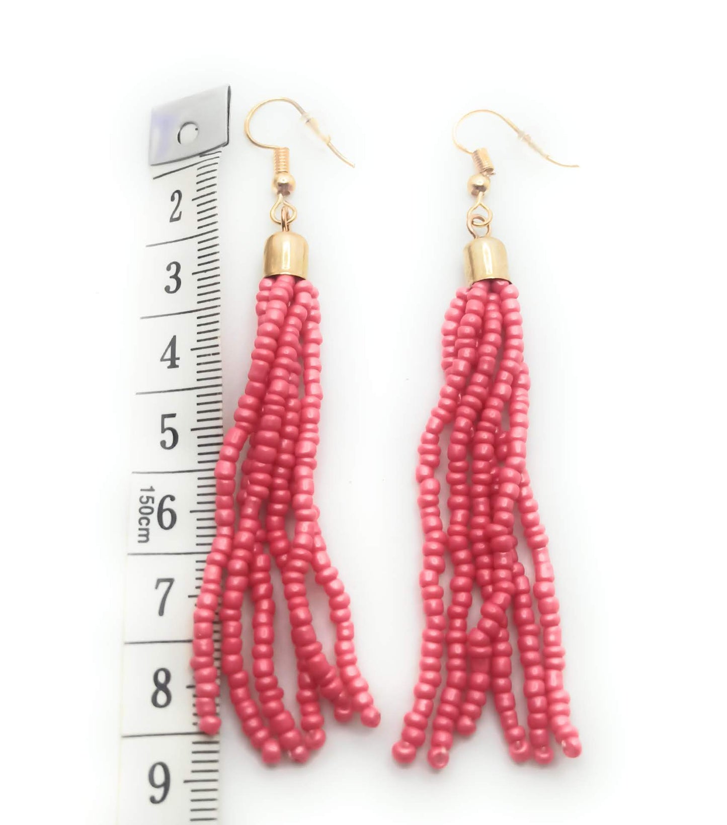Pendientes Largos con Perlitas de cuentas · Coral
