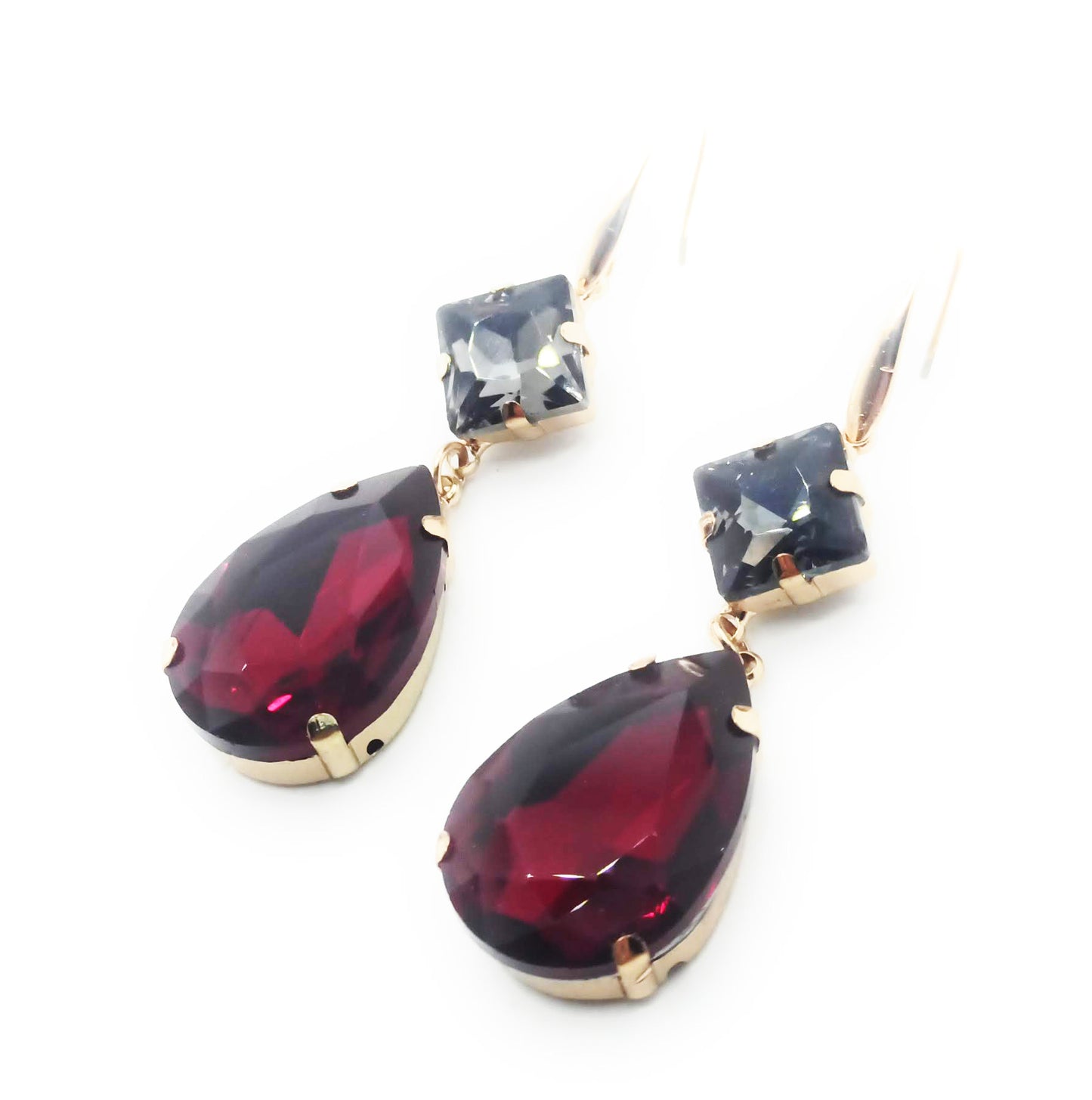 Pendientes Largos de Cristales de Colores XL · Lágrima Gris Rojo Rubí