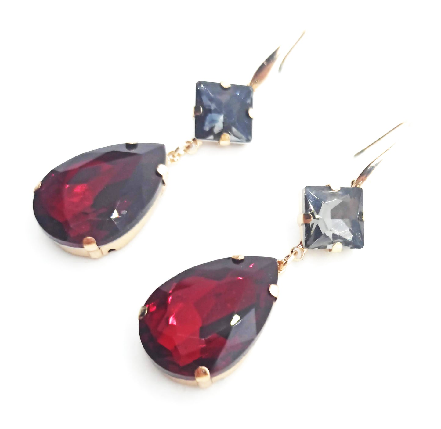 Pendientes Largos de Cristales de Colores XL · Lágrima Gris Rojo Rubí