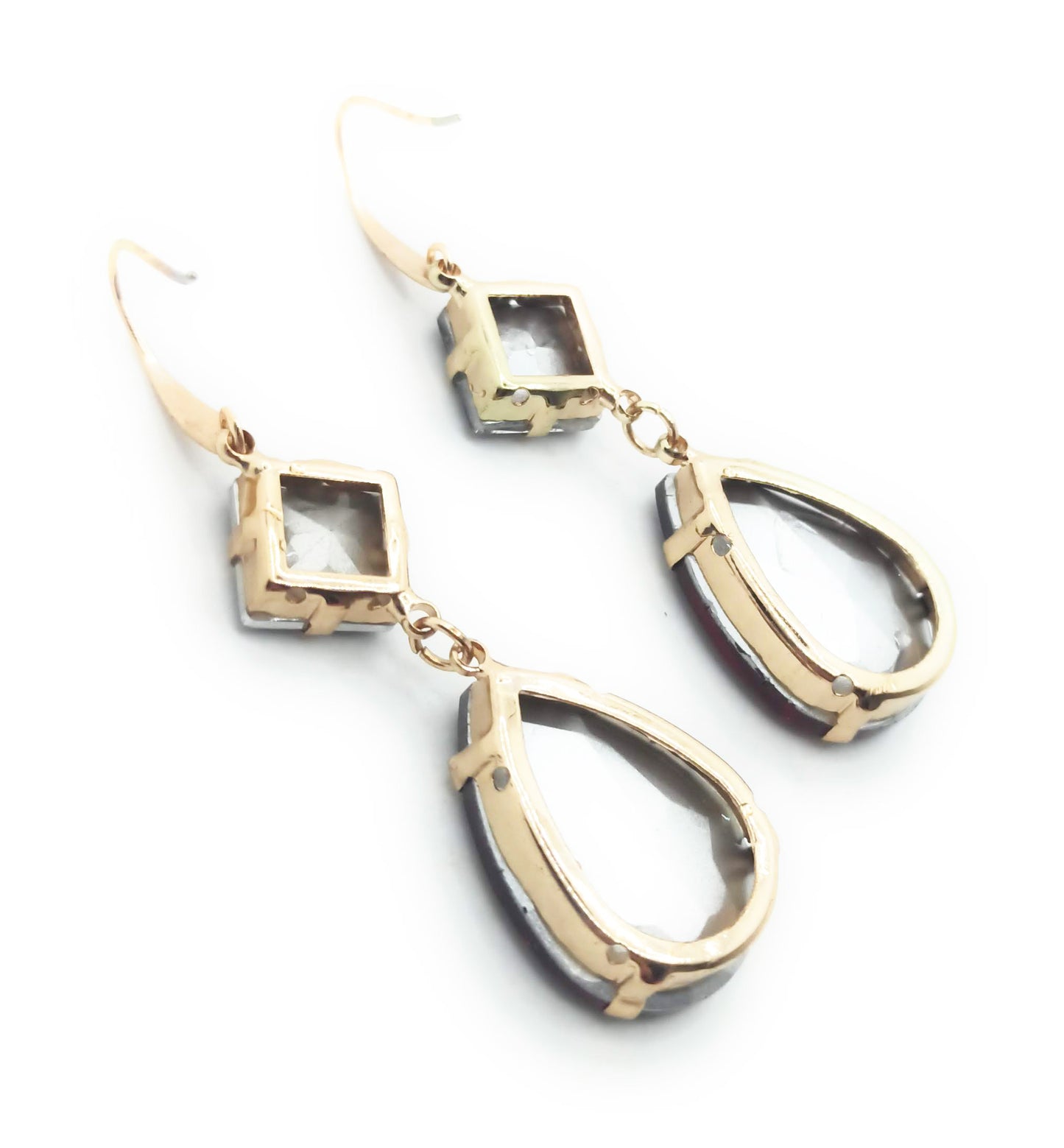 Pendientes Largos de Cristales de Colores XL · Lágrima Gris Rojo Rubí