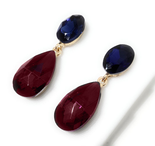 Pendientes Cristales Brillantes Lágrima · Azul Malva