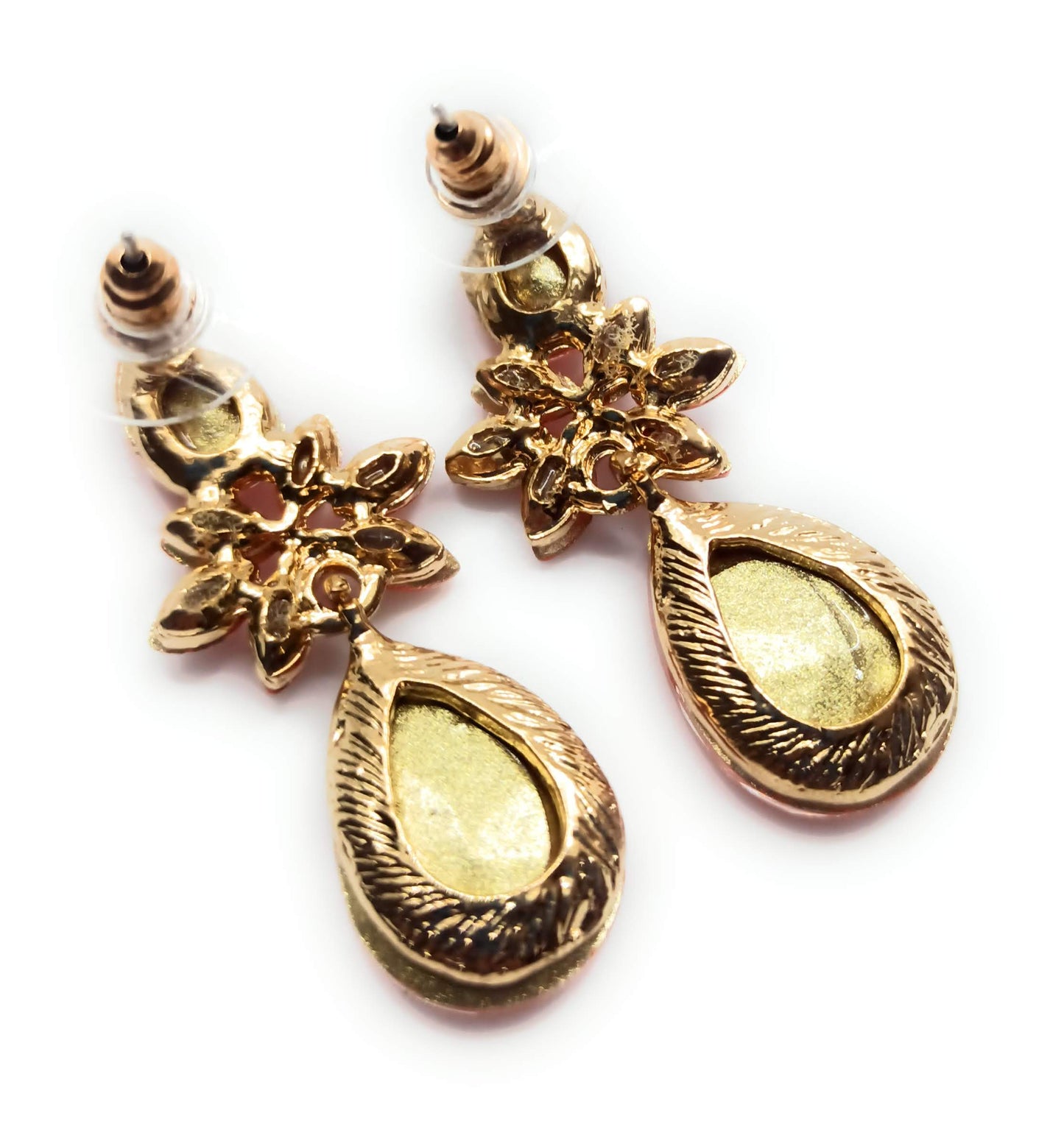 Pendientes Cristales Gota Flor · Coral