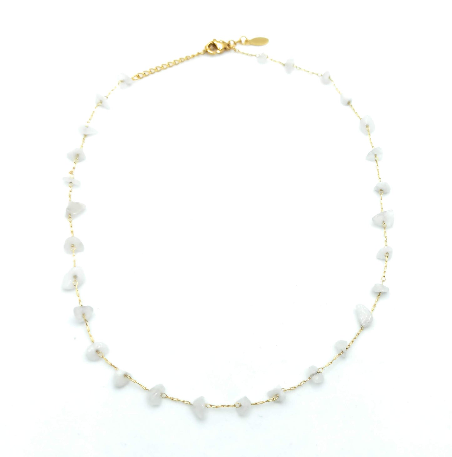Collar Corto Piedras Semipreciosas · Oro Blanco