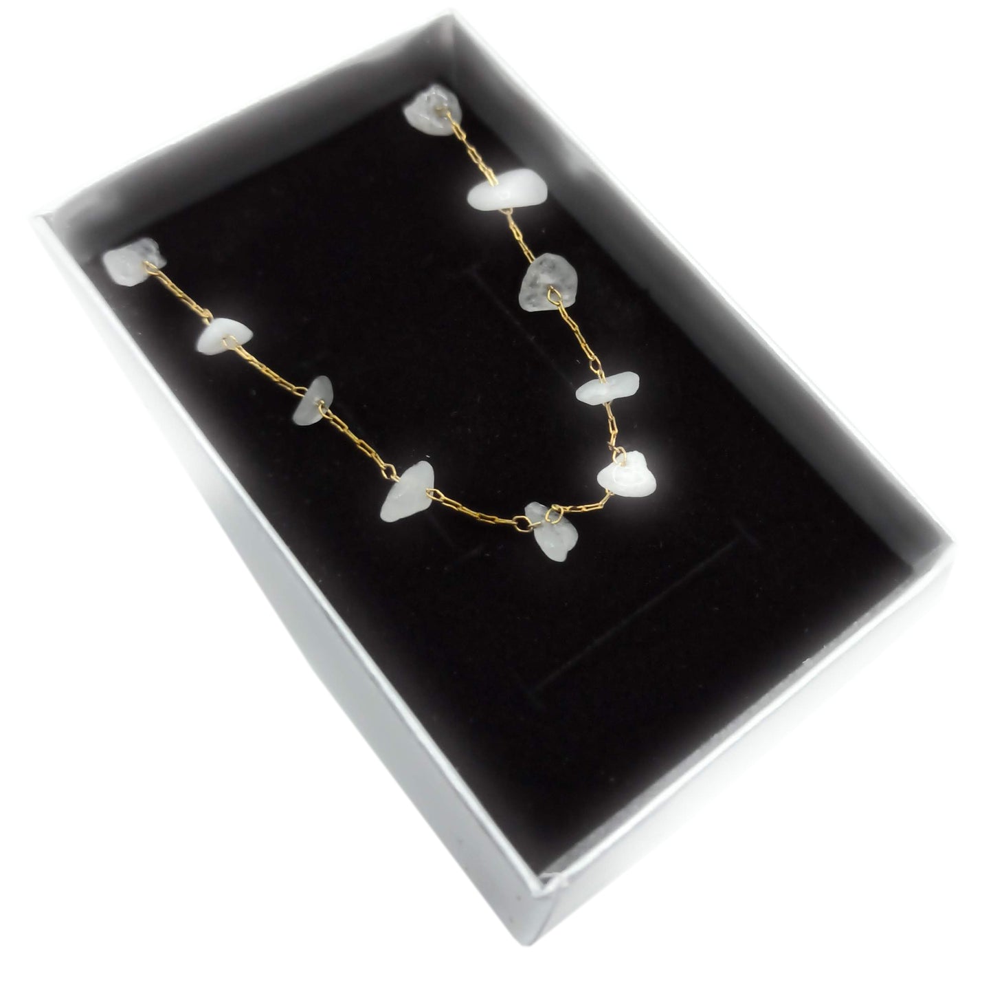 Collar Corto Piedras Semipreciosas · Oro Blanco