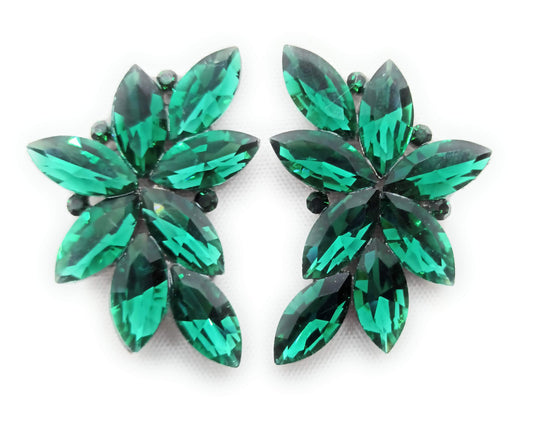 Pendientes Espectaculares Florales · Cristales Verde Esmeralda, Plata