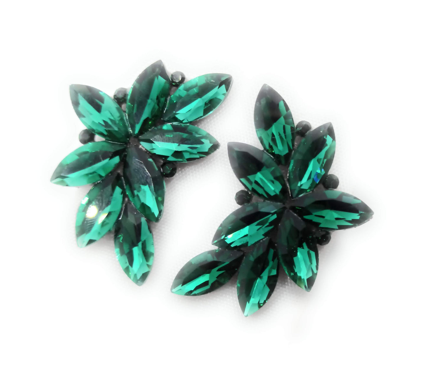Pendientes Espectaculares Florales · Cristales Verde Esmeralda, Plata