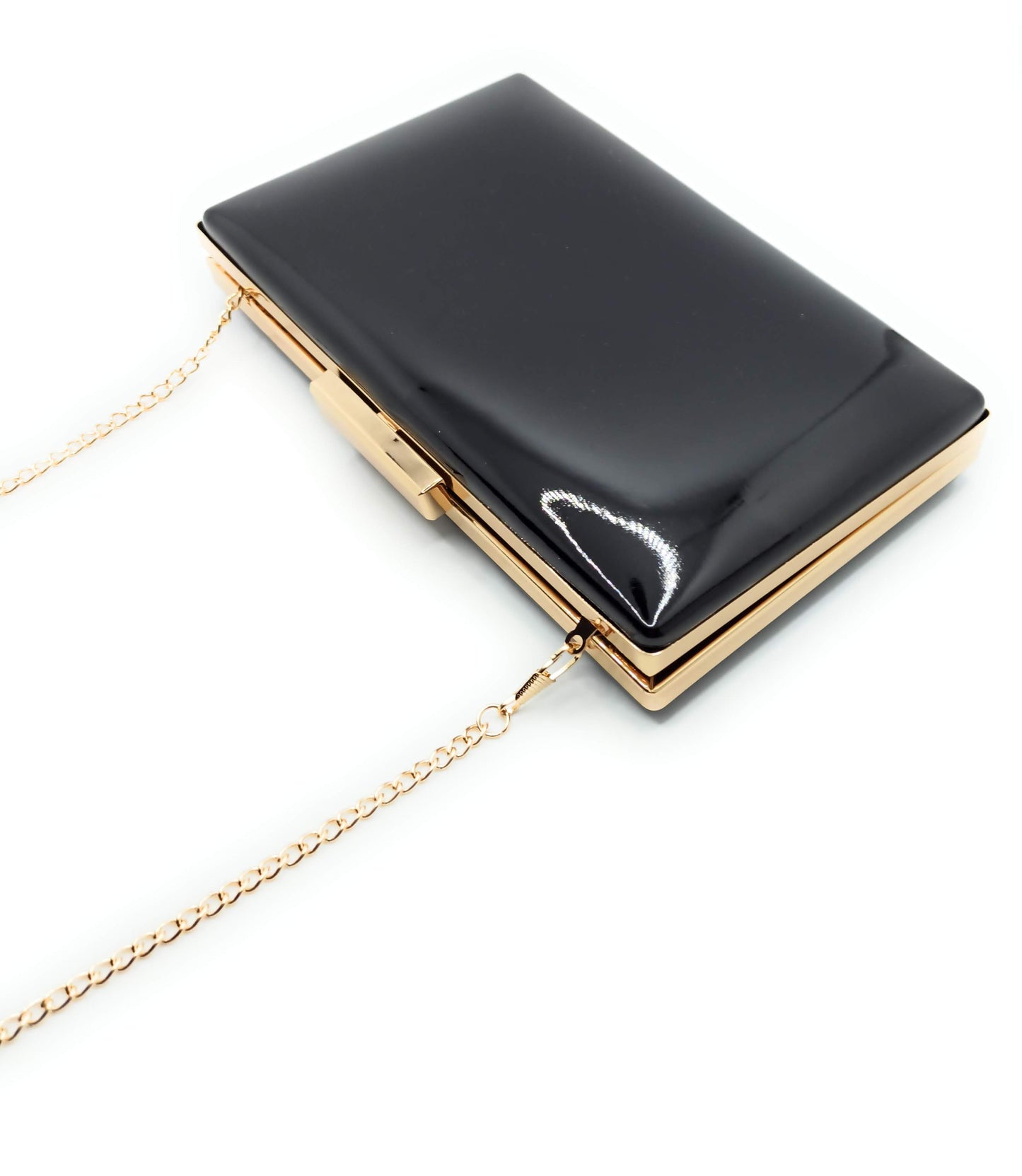 Cartera De Mano Bolso Fiesta Rectangular · Liso Negro Oro