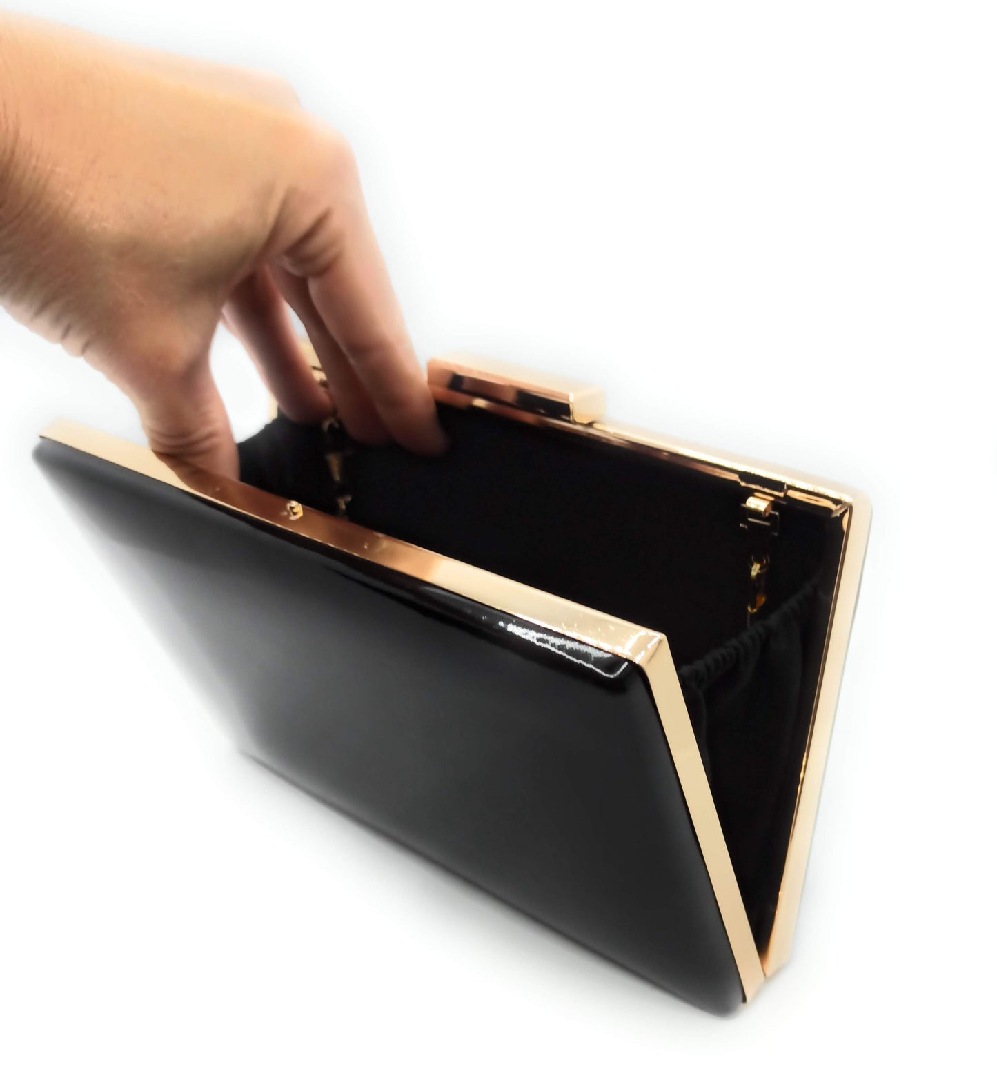 Cartera De Mano Bolso Fiesta Rectangular · Liso Negro Oro