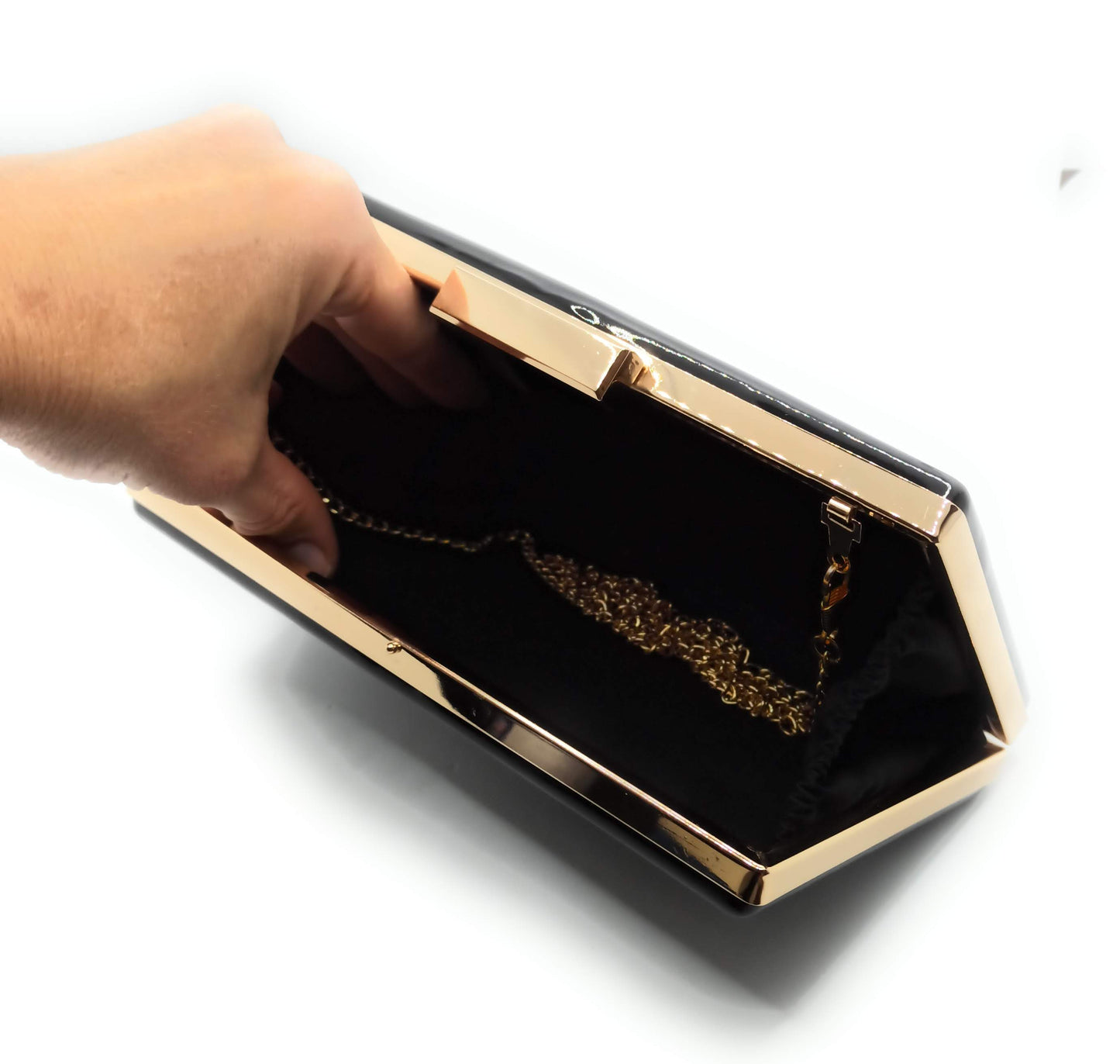 Cartera De Mano Bolso Fiesta Rectangular · Liso Negro Oro