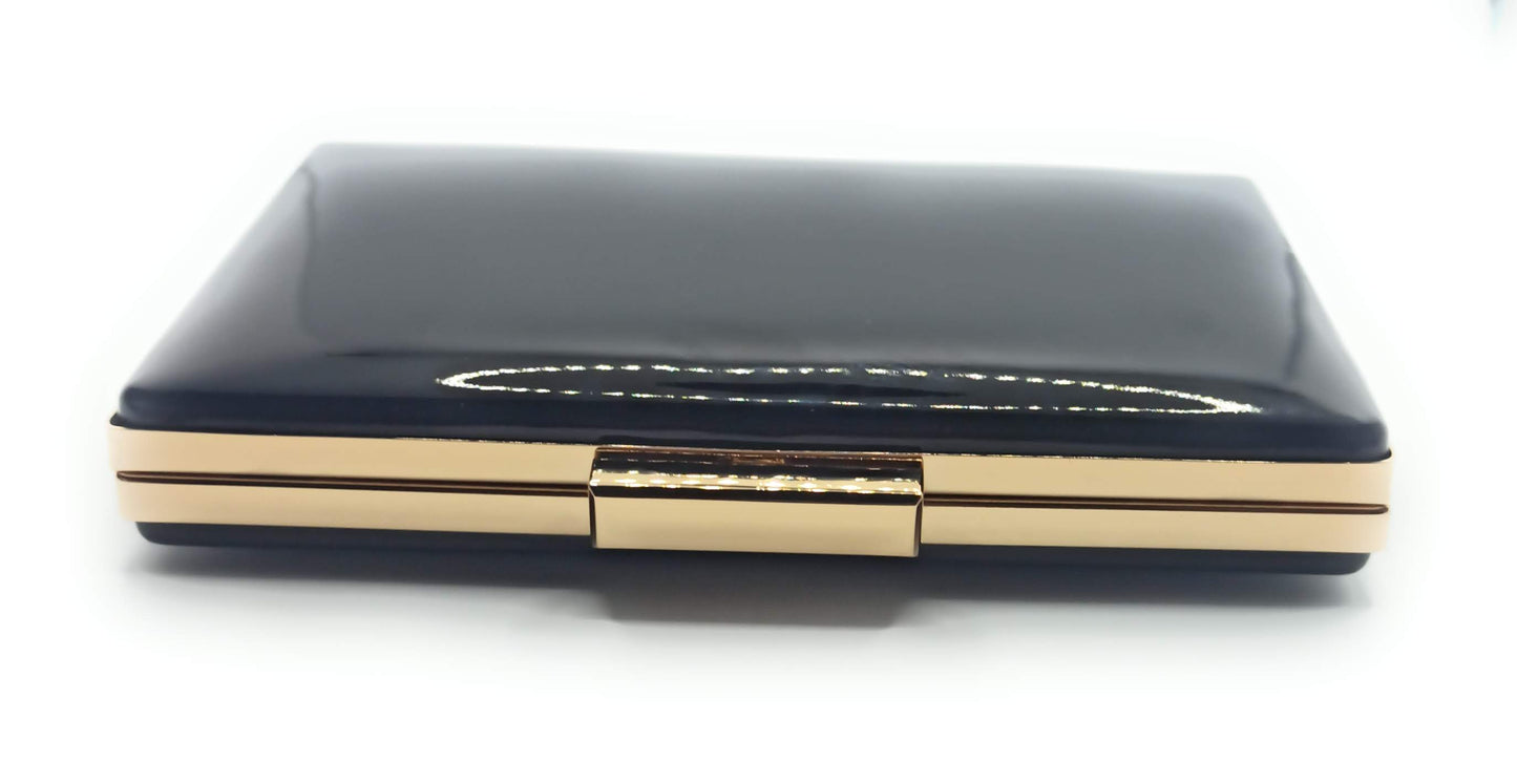 Cartera De Mano Bolso Fiesta Rectangular · Liso Negro Oro