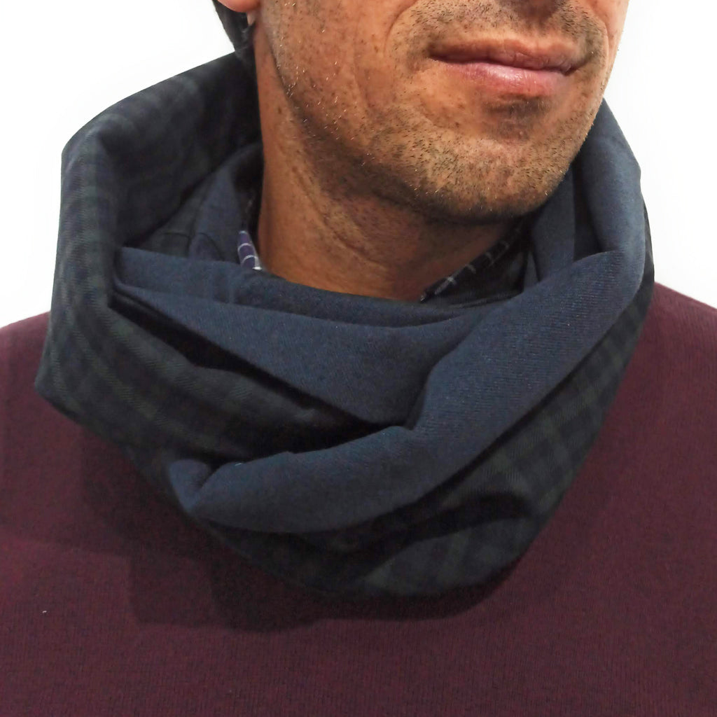 Bufanda Infinita Cuello Hombre · Cuadrados Verde Gris