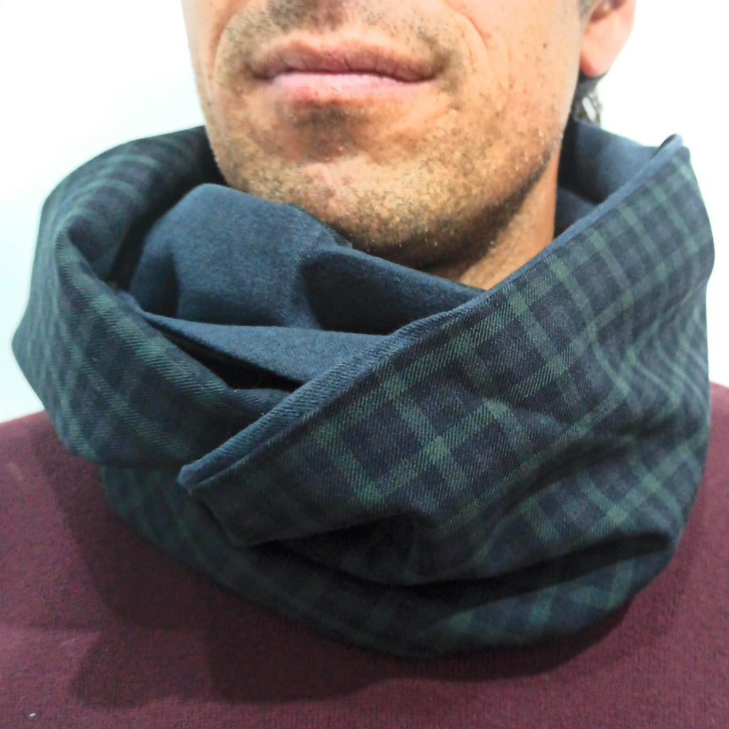 Bufanda Infinita Cuello Hombre · Cuadrados Verde Gris