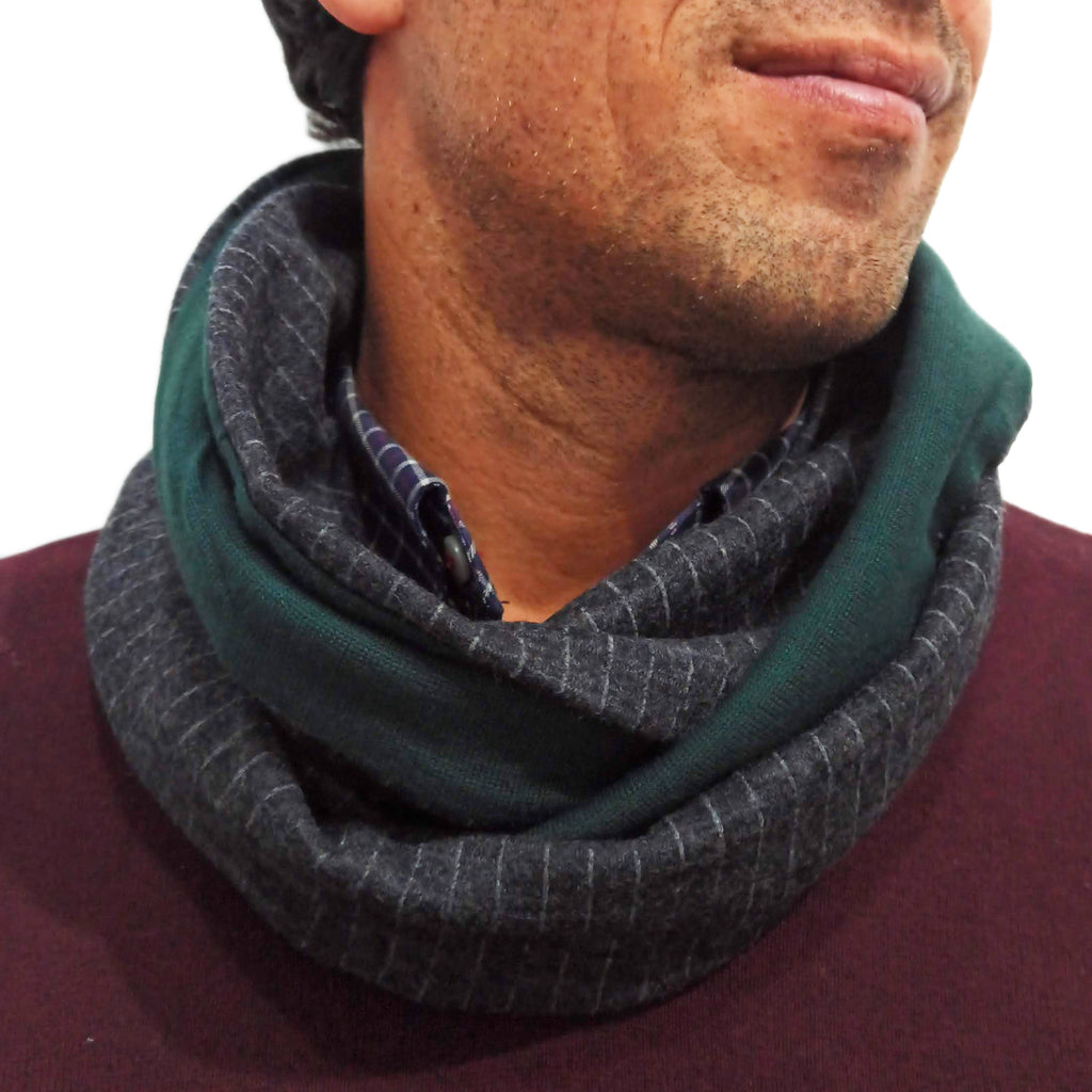 Bufanda Infinita Cuello Hombre · Rayas Finas Gris Verde