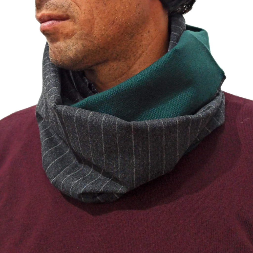 Bufanda Infinita Cuello Hombre · Rayas Anchas Gris Verde