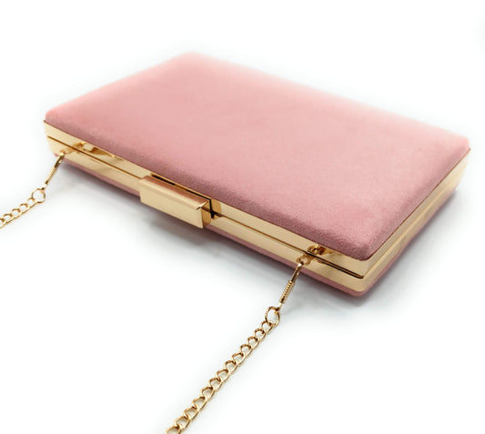 Cartera De Mano Bolso Fiesta Rectangular · Ante Rosa Viejo, Oro