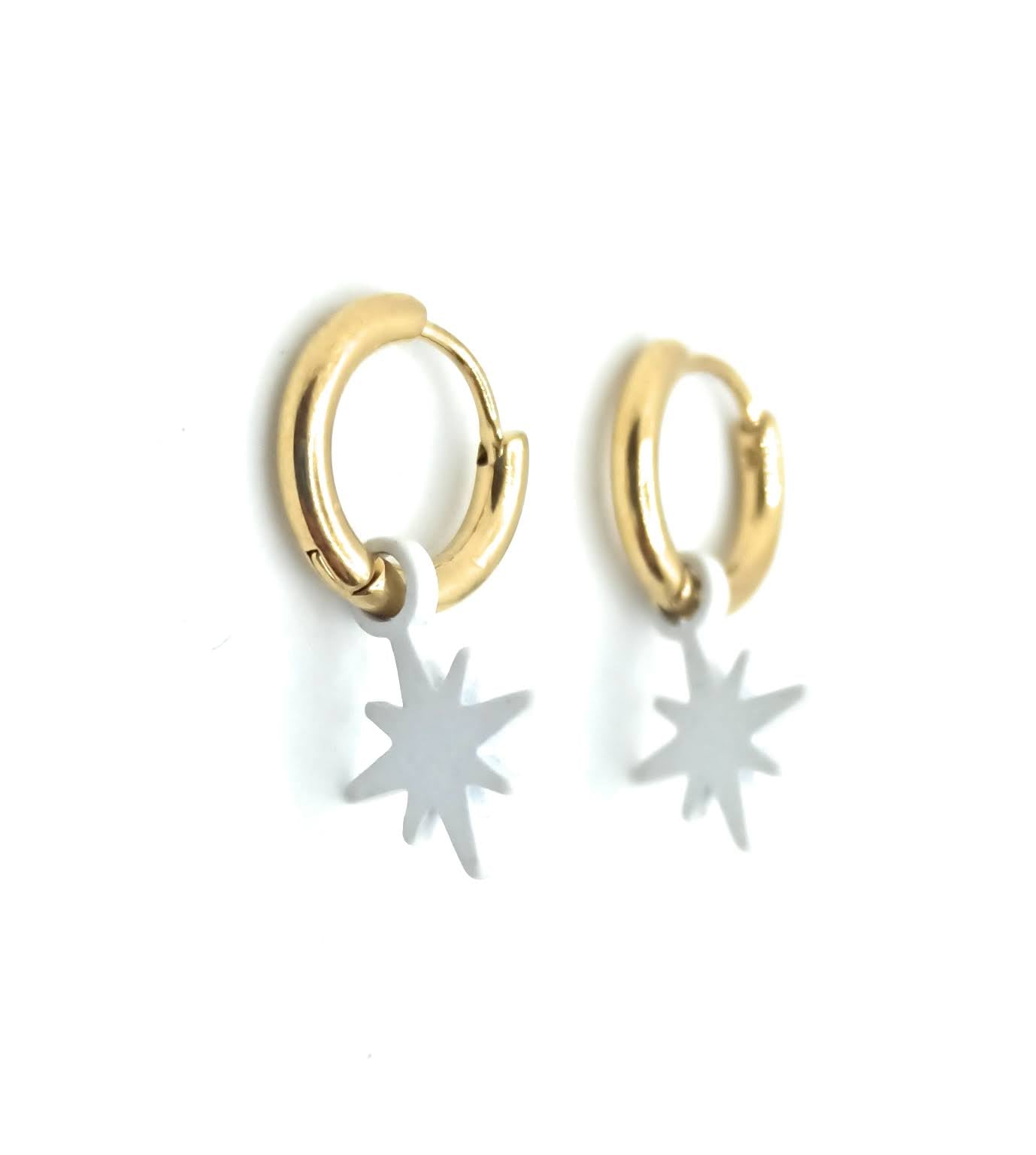 Pendientes con Colgantes · Aro Dorado Estrella Blanca