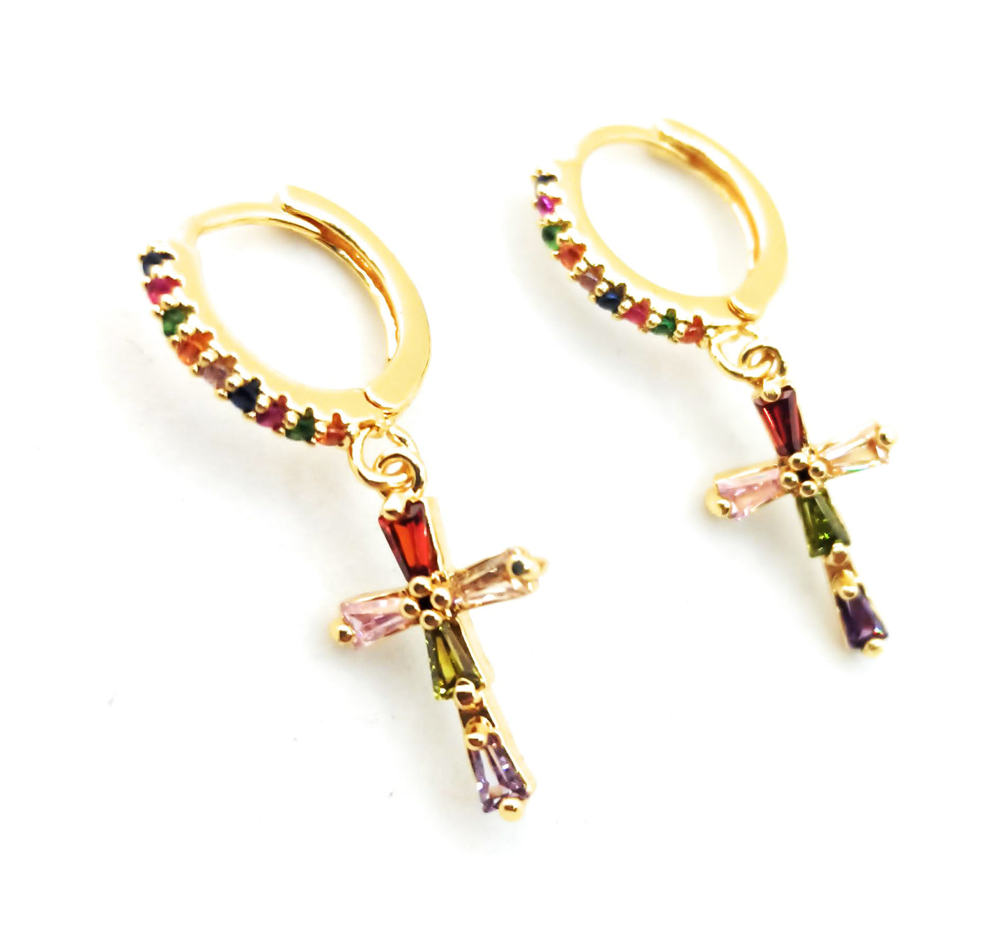 Pendientes con Colgantes · Aro Cruz Multicolor