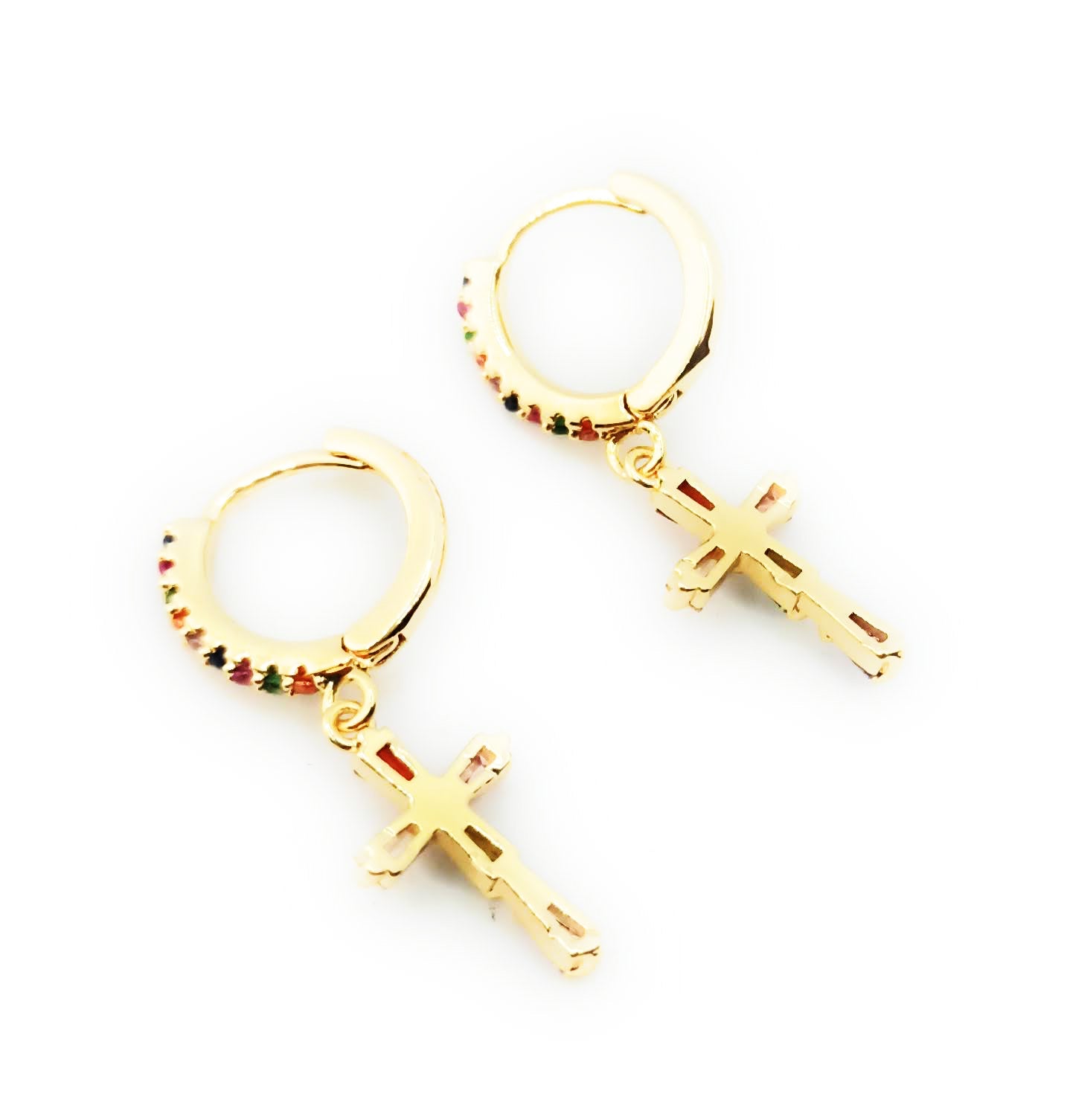 Pendientes con Colgantes · Aro Cruz Multicolor