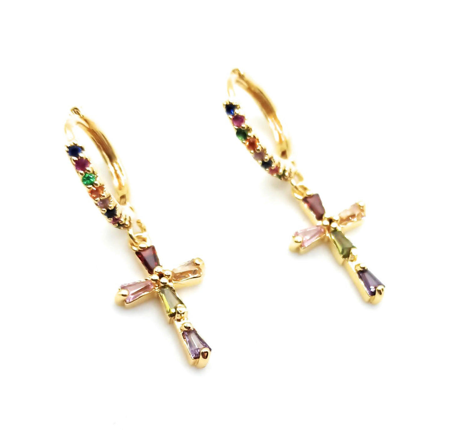 Pendientes con Colgantes · Aro Cruz Multicolor