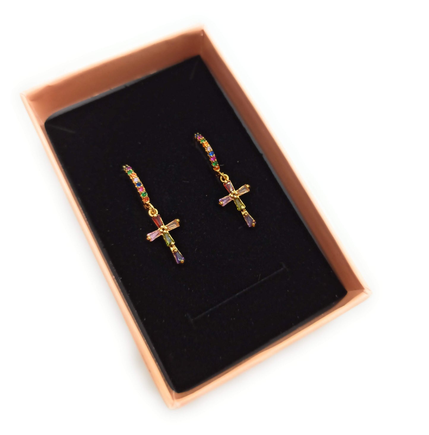 Pendientes con Colgantes · Aro Cruz Multicolor