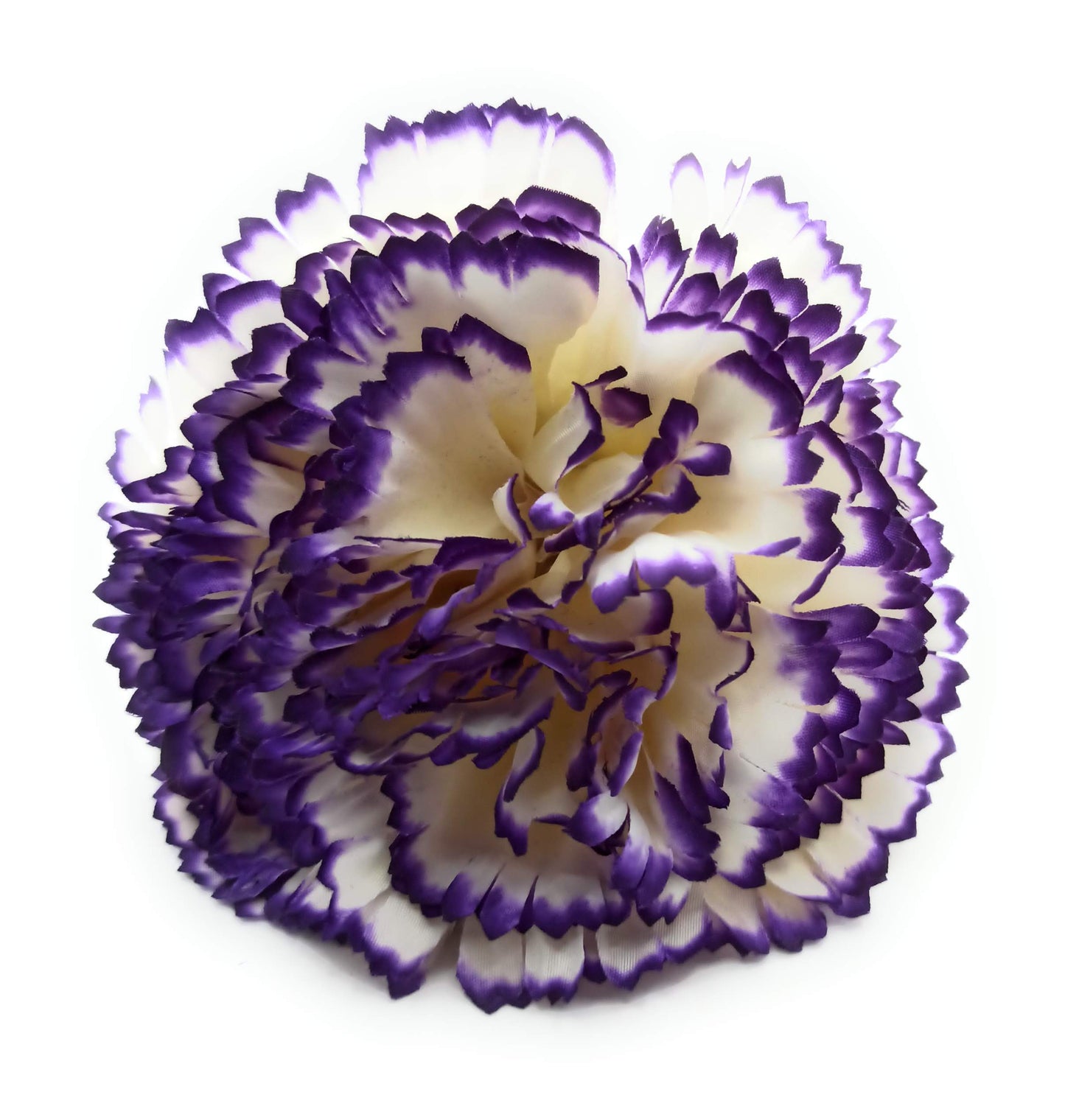 Clavel XL Grande Flor Flamenca Adorno Pelo Feria de Abril · Marfil Morado Ø13cm