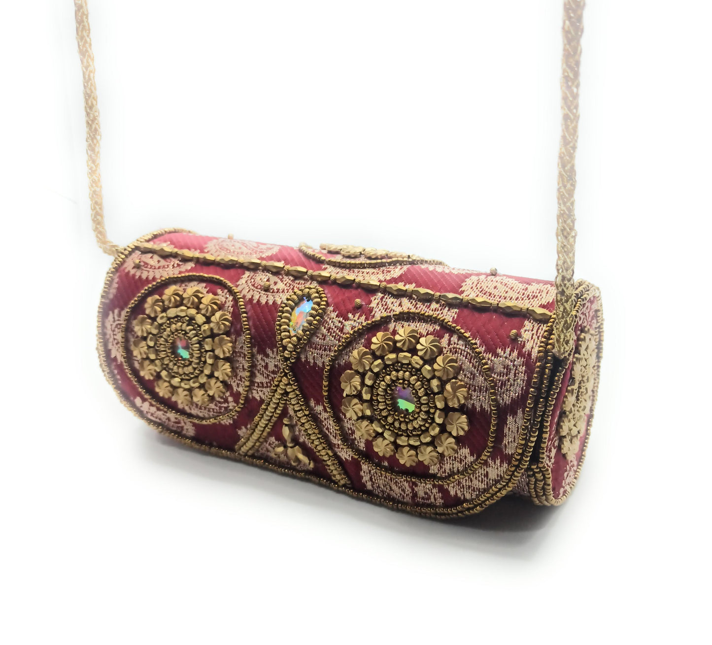 Cartera De Mano Bolso Fiesta · Artesanía étnica bordada, Tubo Burdeos (última unidad!)