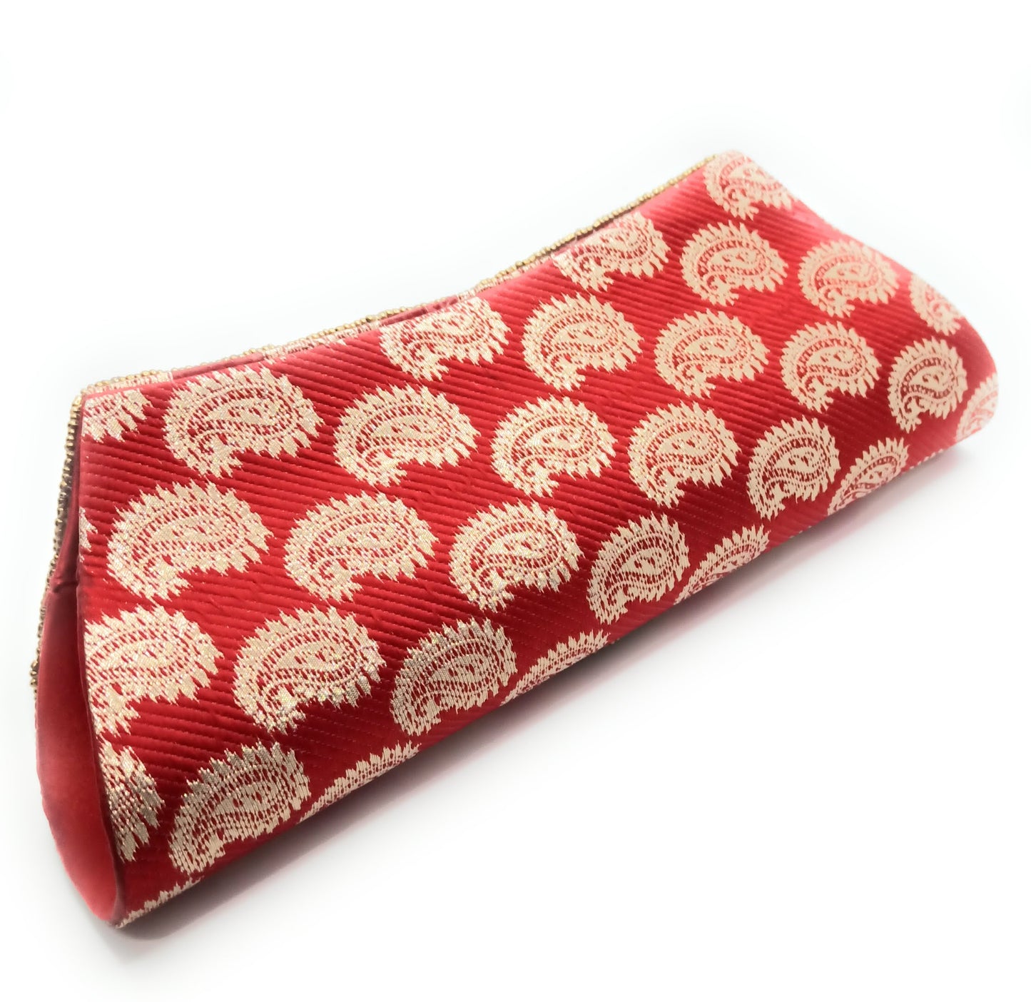 Cartera De Mano Bolso Fiesta · Artesanía étnica bordada, Trapecio Rojo - Asa Corto