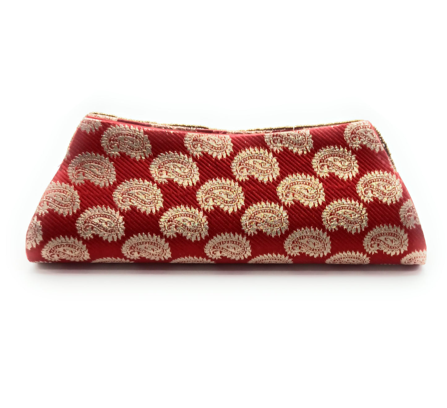 Cartera De Mano Bolso Fiesta · Artesanía étnica bordada, Trapecio Rojo - Asa Corto