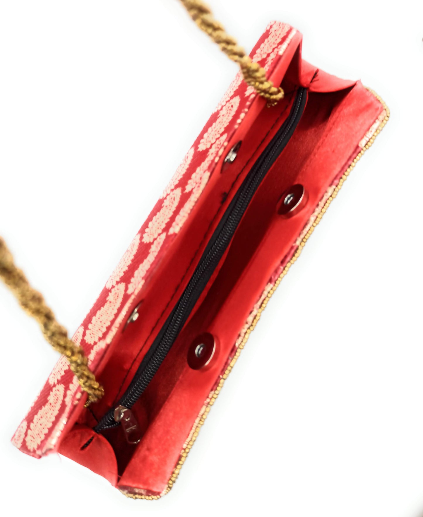 Cartera De Mano Bolso Fiesta · Artesanía étnica bordada, Trapecio Rojo - Asa Corto