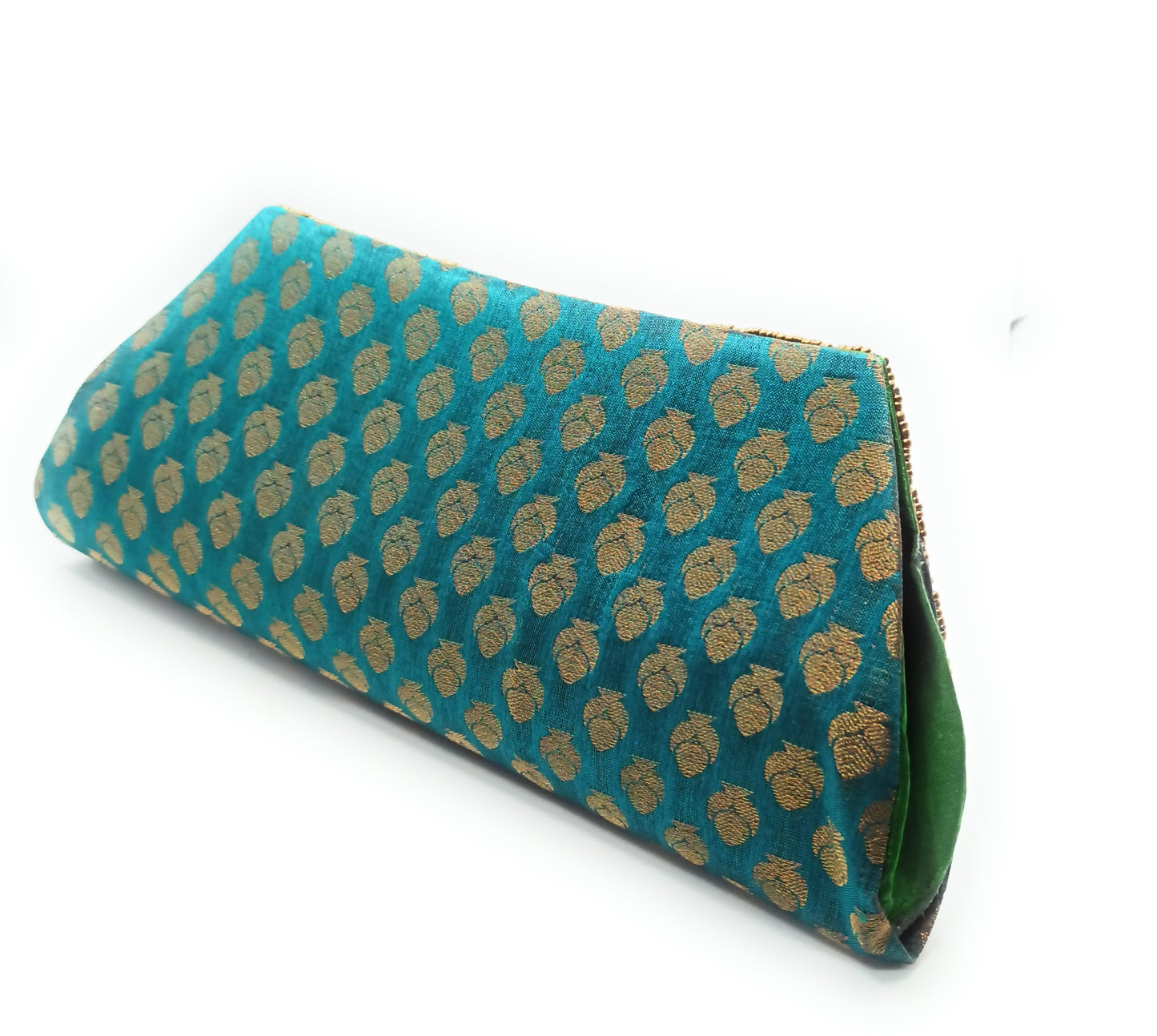 Cartera De Mano Bolso Fiesta · Artesanía étnica bordada, Trapecio Esmeralda - Asa Largo (últimas unidades!)