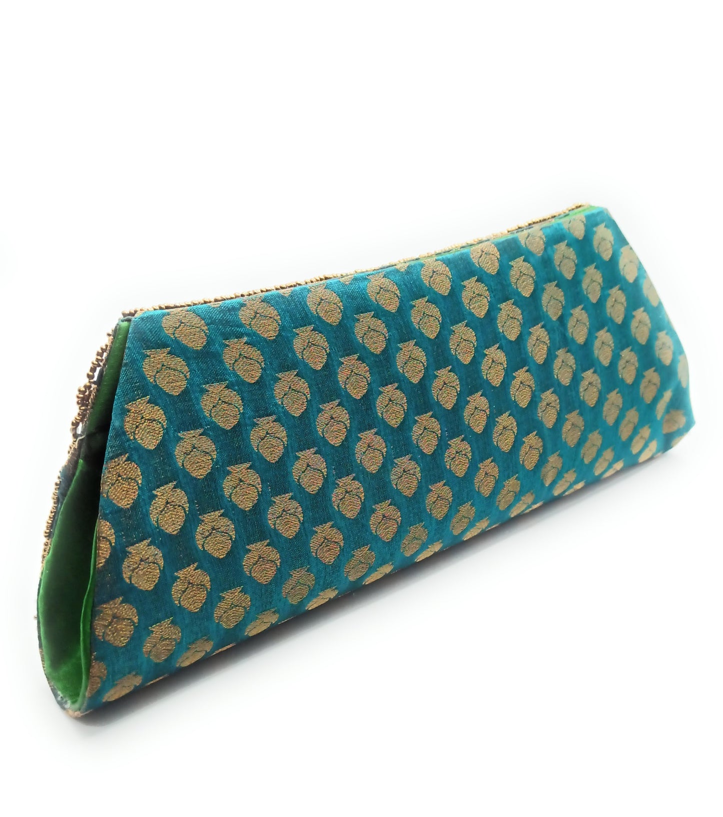 Cartera De Mano Bolso Fiesta · Artesanía étnica bordada, Trapecio Esmeralda - Asa Largo (últimas unidades!)