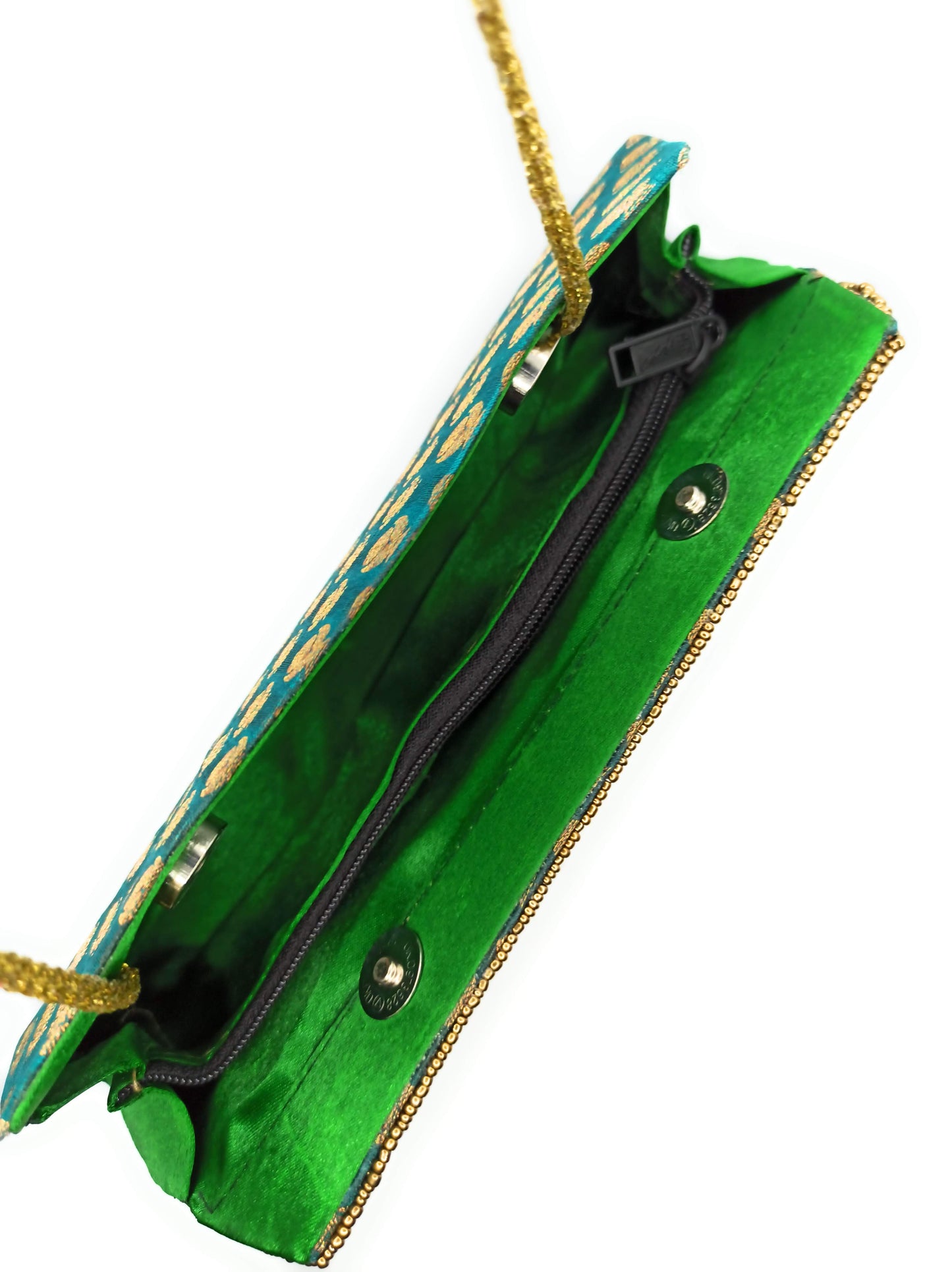 Cartera De Mano Bolso Fiesta · Artesanía étnica bordada, Trapecio Esmeralda - Asa Largo (últimas unidades!)