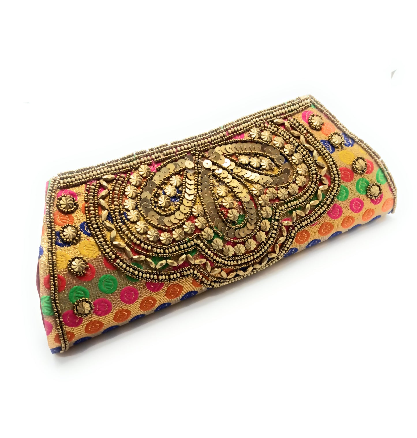 Cartera De Mano Bolso Fiesta · Artesanía étnica bordada, Trapecio Multi - Asa Largo