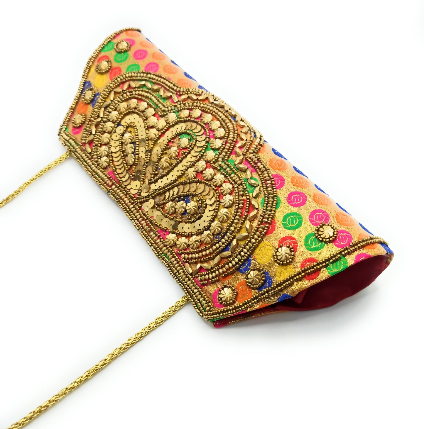 Cartera De Mano Bolso Fiesta · Artesanía étnica bordada, Trapecio Multi - Asa Largo