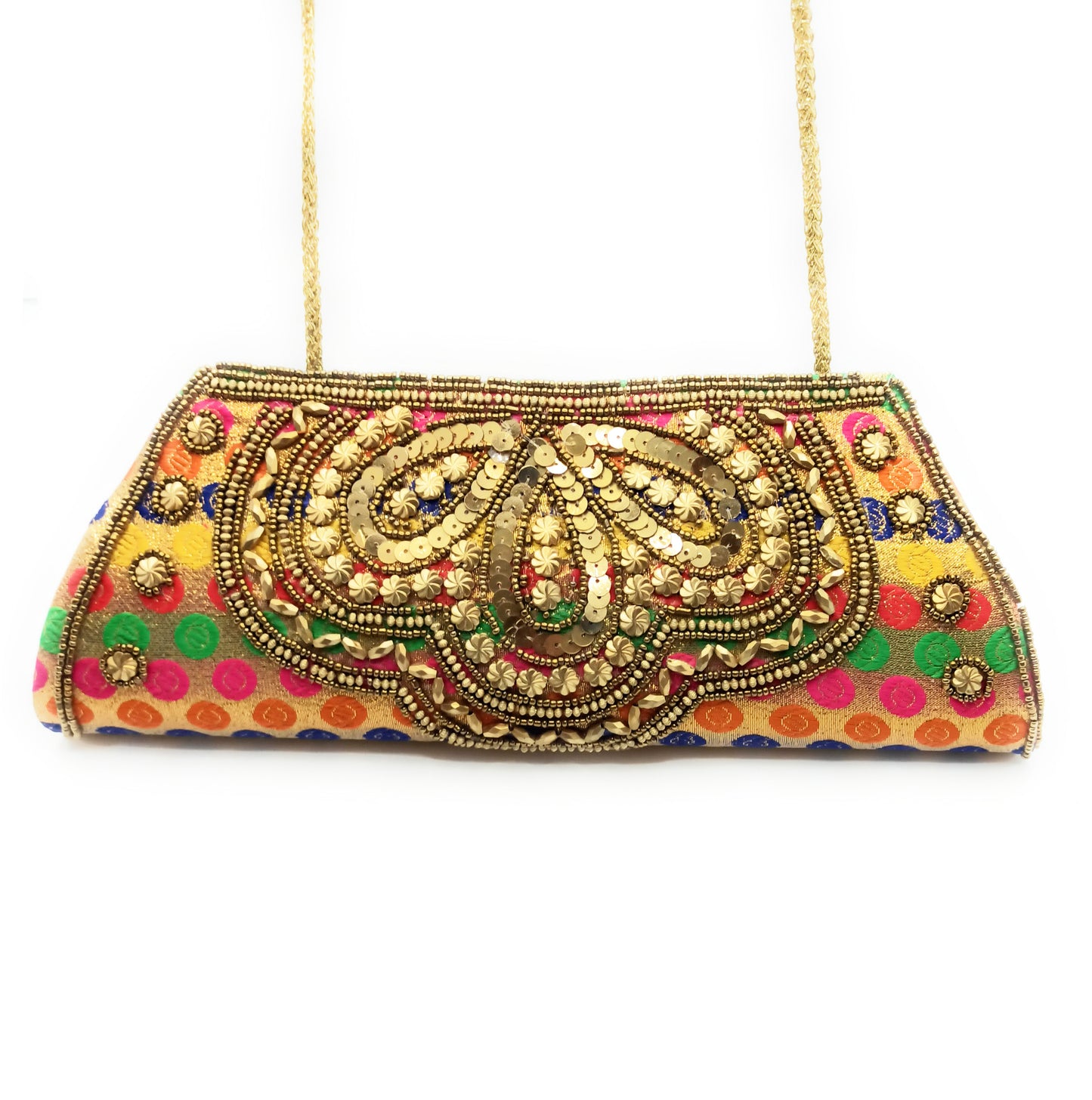 Cartera De Mano Bolso Fiesta · Artesanía étnica bordada, Trapecio Multi - Asa Largo