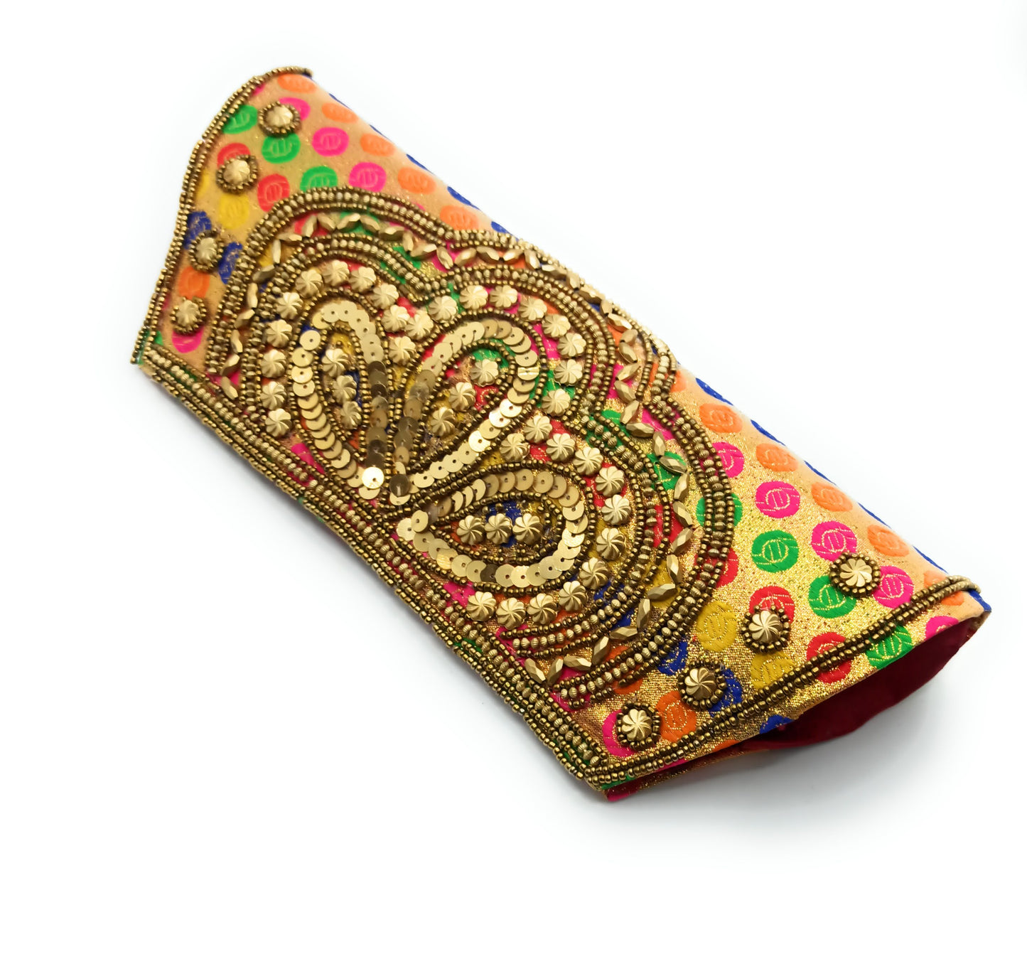 Cartera De Mano Bolso Fiesta · Artesanía étnica bordada, Trapecio Multi - Asa Largo